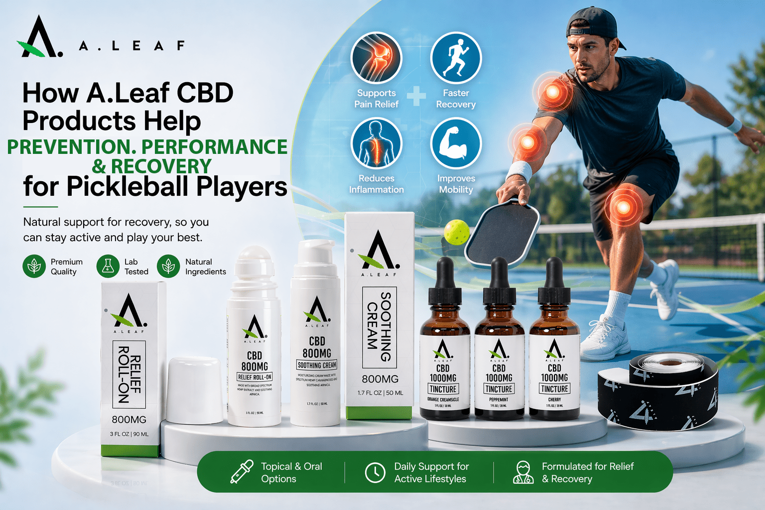 Pickleball Injuries and CBD Relief - A.Leaf - Prevention. Performance. Recovery.